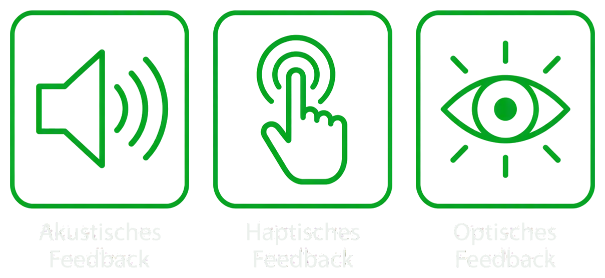 Akustisches, haptisches und optisches Feedback der SNAP IN Klemme