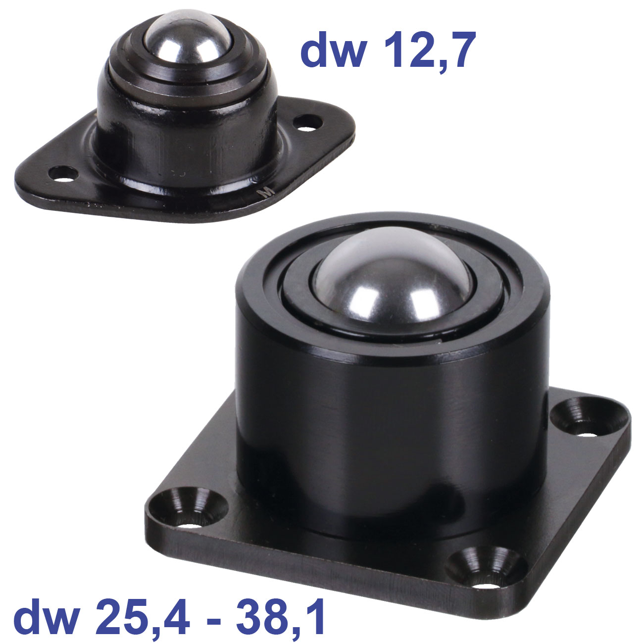 Kugelrollen 388 mit Befestigungsflansch unten, mit massivem Stahlgehäuse