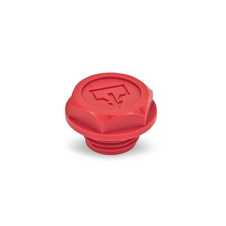 GN 740.2 Verschlussschrauben mit DIN-Ablasssymbol, Kunststoff, rot, O-Ring eingefasst