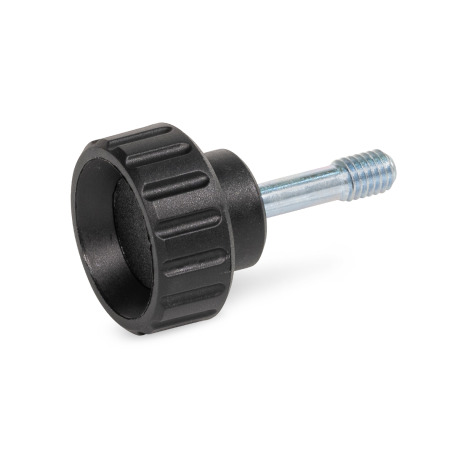 GN 591.2 Rändelschrauben, Kunststoff, Gewindezapfen Stahl / Edelstahl, mit dünnem Schaft zur Verliersicherung