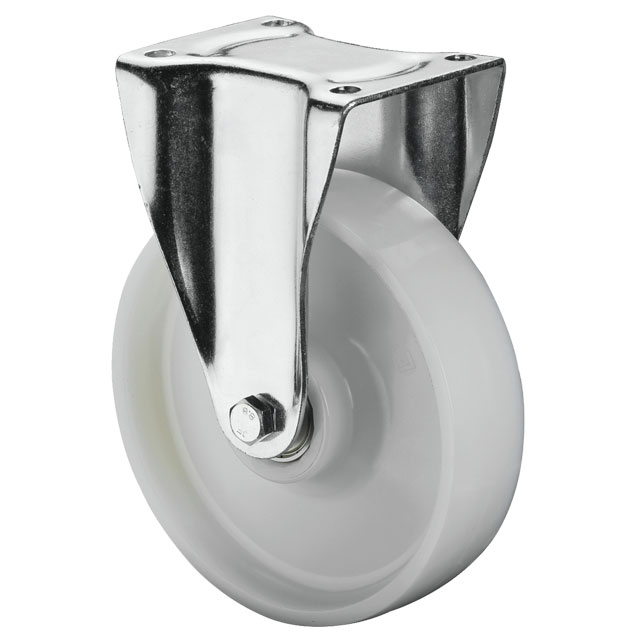 Schwerlast-Transportrollen, Bockrollen mit Lochplatte, Kunststoffrad weiß