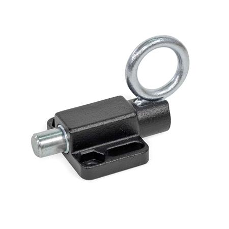 GN 722.6 Rastbolzen, Stahl, mit Anschraubflansch, mit Rastsperre, mit Zugring