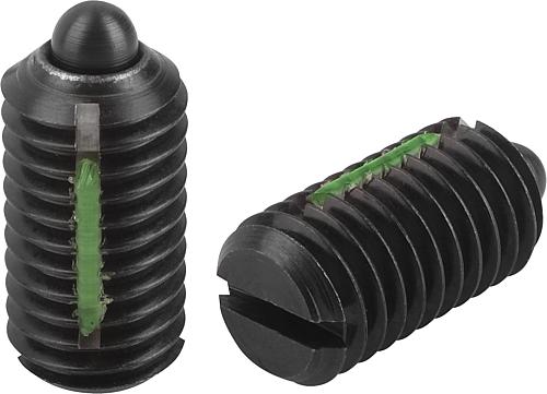 Federnde Druckstücke mit Schlitz und Druckstift...