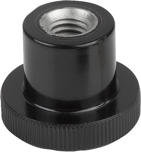 Rändelknöpfe, Form E, mit Gewindebuchse