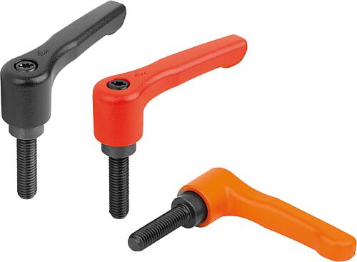 Klemmhebel Zinkdruckguss, flach, mit Außengewin...