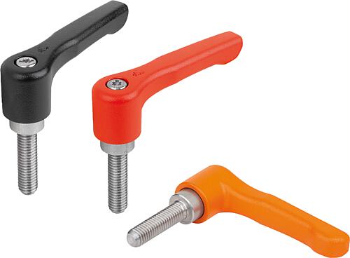 Klemmhebel Zinkdruckguss, flach, mit Außengewin...