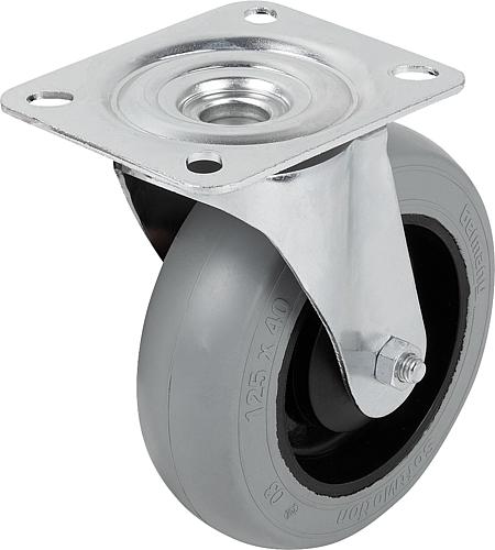 Stahlblech-Lenkrollen mit Weichgummireifen