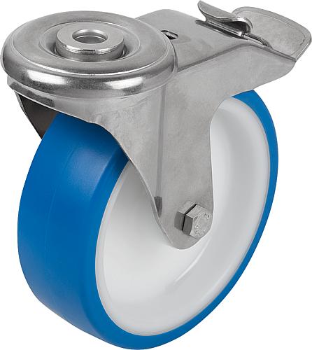 Lenkrollen Edelstahl mit Rückenloch, mit stop f...