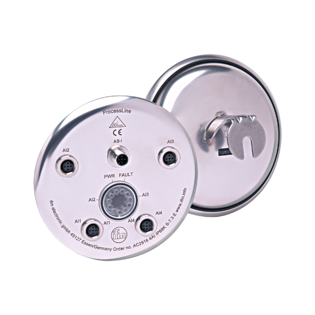 AC2923: AS-i Eingangsmodul; Ø 137,3 / L = 80 mm; ProcessLine 4AI C IP69K; Steckv