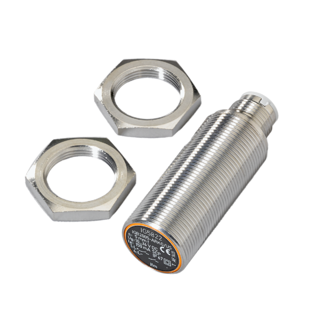 IG5822: Induktiver Sensor; M18 x 1 / L = 52 mm; Schaltabstand 5 mm bündig einbau