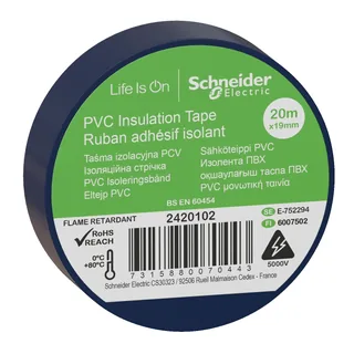 Schneider Electric 2420102 – PVC Isolierband B=19mm, Länge: 20m, Farbe: blau, (VPE=8 Rol…