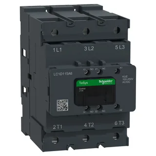 Leistungsschütz TeSys Deca LC1D 3p, +1S+1Ö, 55 kW, 115 A, 400 V AC3, Spule 100-250V AC/DC mit Bolzenanschluss
