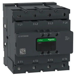 Leistungsschütz TeSys Deca LC1D 4p, +1S+1Ö, 200 A, 400 V AC1, Spule 100-250V AC/DC, mit Bolzenanschluss