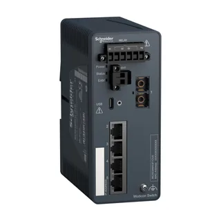Modicon Managed Switch, 4 Ports für Kupfer (4TX 10/100 Mbit/s) + 1 für Glasfaser Multimode (1FX-MM 100 Mbit/s)