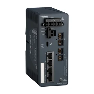 Modicon Managed Switch, 4 Ports für Kupfer (4TX 10/100 Mbit/s) + 2 für Glasfaser Multimode (2FX-MM 100 Mbit/s)