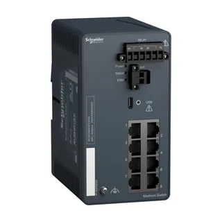 Modicon Managed Switch, 8 Ports für Kupfer (8TX 10/100 Mbit/s), robuste Ausführung