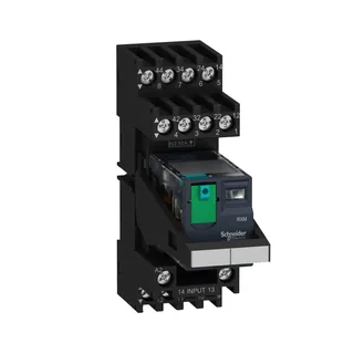 Miniaturrelais 2W 10A 24VDC LED Prüftaste Sockel komb. Bügel Schild montiert