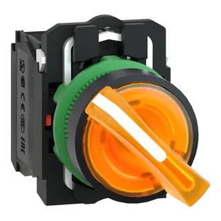 Leuchtwahlschalter, Harmony XB5, Kunststoff, orange, 22mm, universelle LED, 2 Stellungen, 1S + 1Ö, 230-240V AC