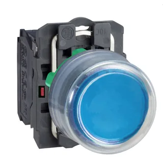 Drucktaster, Harmony XB5, Kunststoff, vorstehend, hellgau, blau, unbeschriftet, mit Schutzkappe, 22mm, tastend, 1S