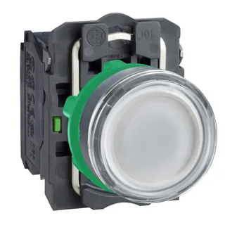Leuchtdrucktaster, Harmony XB5, Kunststoff, weiß, 22mm, universelle LED, glatte Kalotte, 1S + 1Ö, 230-240V AC