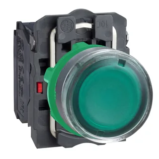 Leuchtdrucktaster, grün, flach, Komplettgerät Ø22 ohne Rastung 1S+1Ö 220-240V