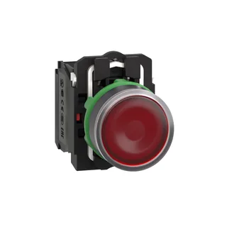 Leuchtdrucktaster, Harmony XB5, Kunststoff, rot, 22mm, universelle LED, glatte Kalotte, 1S + 1Ö, 110-120V AC