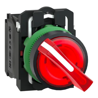 Leuchtdrucktaster, Harmony XB5, Kunststoff, hellgrau, rot, 22mm, universelle LED, glatte Kalotte, 1S + 1Ö, 110-120V AC