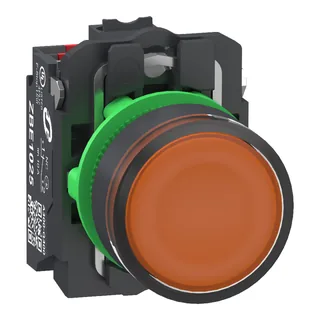 Leuchtdrucktaster, Harmony XB5, Kunststoff, 22mm, orange, unbeschriftet, LED, glatte Kalotte, 1S+1Ö, 24V ACDC, Push-In