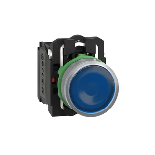 Leuchtdrucktaster, Harmony XB5, Kunststoff, hellgrau, blau, 22mm, universelle LED, glatte Kalotte, 1S + 1Ö, 110-120V AC