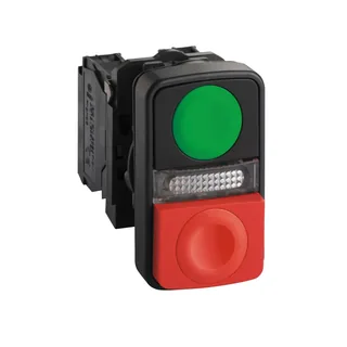 Doppeldrucktaster, Harmony XB5, Kunststoff, beleuchtet, grün I, rot O, 22mm, tastend, 1S + 1Ö, 120V AC