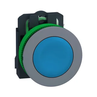 Drucktaster, Harmony XB5F, Kunststoff, hellgrau, blau, unbeschriftet, 30mm, tastend, 1S