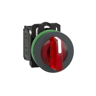 Leuchtwahlschalter, Harmony XB5F, Kunststoff, rot, 30mm, universelle LED, 3 Stellungen, 1S + 1Ö, 110-120V AC
