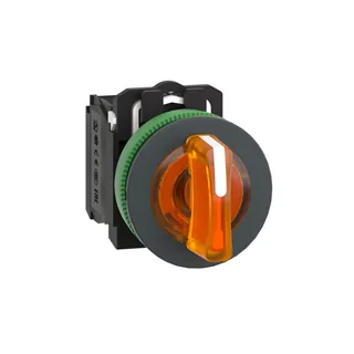 Leuchtwahlschalter, Harmony XB5F, Kunststoff, orange, 30mm, universelle LED, 3 Stellungen, 1S + 1Ö, 110-120V AC