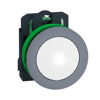 Leuchtmelder, Harmony XB5F, Kunststoff, 30mm, hellgrau, weiß, universelle LED, glatte Kalotte, Schraubklemme, 120V AC