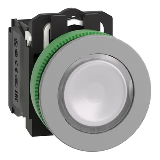 Leuchtdrucktaster, Harmony XB5F, Kunststoff, 30mm, hellgrau, weiß, universelle LED, 1S+1Ö, 120V AC