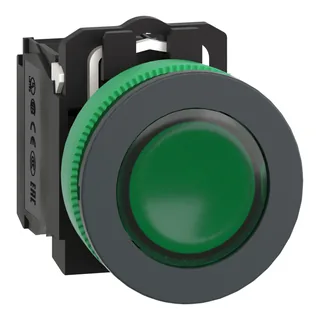 Leuchtdrucktaster, Harmony XB5F, Kunststoff, 30mm, grün, universelle LED, 1S+1Ö, 230V AC