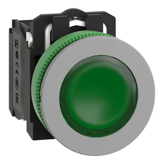 Leuchtdrucktaster, Harmony XB5F, Kunststoff, 30mm, hellgrau, grün, universelle LED, 1S+1Ö, 230V AC