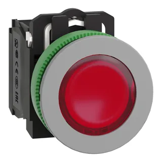 Leuchtdrucktaster, Harmony XB5F, Kunststoff, 30mm, hellgrau, rot, universelle LED, 1S+1Ö, 120V AC