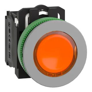 Leuchtdrucktaster, Harmony XB5F, Kunststoff, 30mm, hellgrau, orange, universelle LED, 1S+1Ö, 230V AC