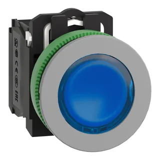 Leuchtdrucktaster, Harmony XB5F, Kunststoff, 30mm, hellgrau, blau, universelle LED, 1S+1Ö, 24V ACDC