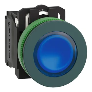 Leuchtdrucktaster, Harmony XB5F, Kunststoff, 30mm, blau, universelle LED, 1S+1Ö, 120V AC