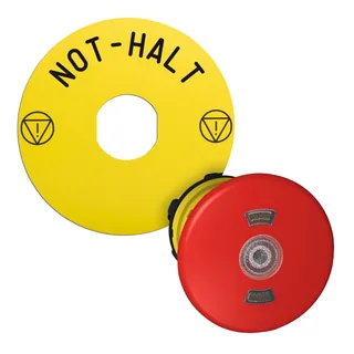 Not-Aus/Not-Halt-Schalter, Frontelement, Harmony XB5, Kunststoff, 22mm, rot, Pilz 40mm, Statusanzeige, Zugentriegelung