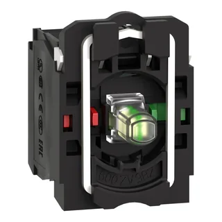 Hilfsschalterblock, Harmony XB5, Kunststoff, weiß, universelle LED, mit Befestigungsflansch, 1S + 1Ö, 24V ACDC