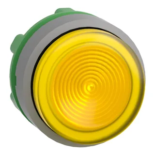 Leuchtdrucktaster, Frontelement, Harmony XB5, Kunststoff, 22mm, hellgrau, gelb, vorstehend, universelle LED, geriffelt
