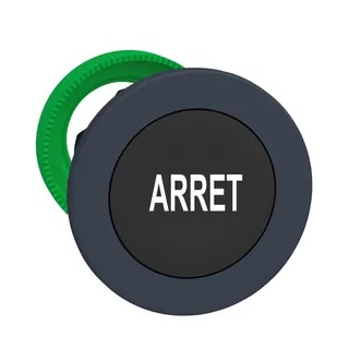 Drucktaster, Frontelement, Harmony XB5F, Kunststoff, 30mm, schwarz, beschriftet ARRET, tastend